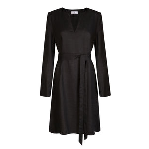 Black Linen Dress With Sleeves - Cat Turner