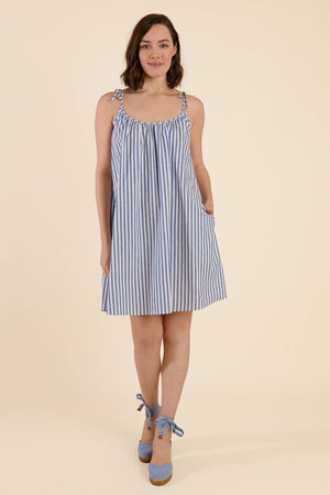 Blue And White Strappy Dress - Cat Turner